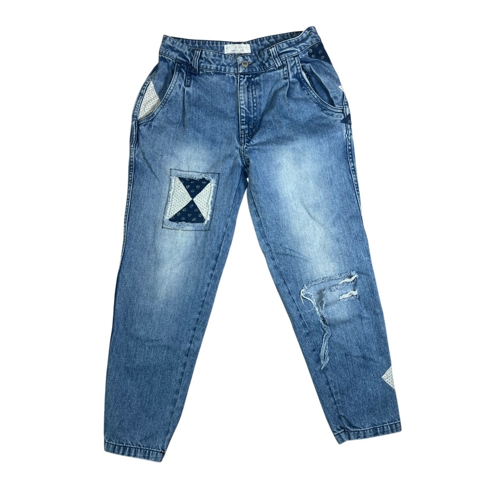 We The Free Free People Down to Earth Patchwork Jeans Blue High Rise 25 Boho